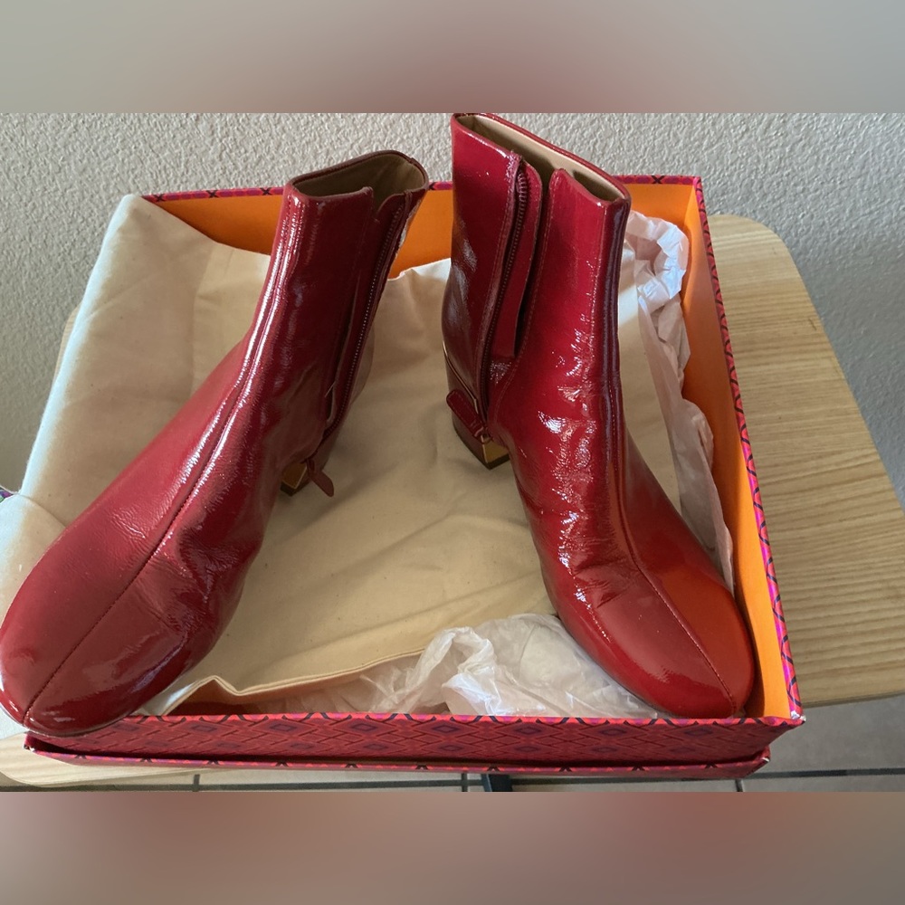 Tory Burch Glossy Red Ankle Booties